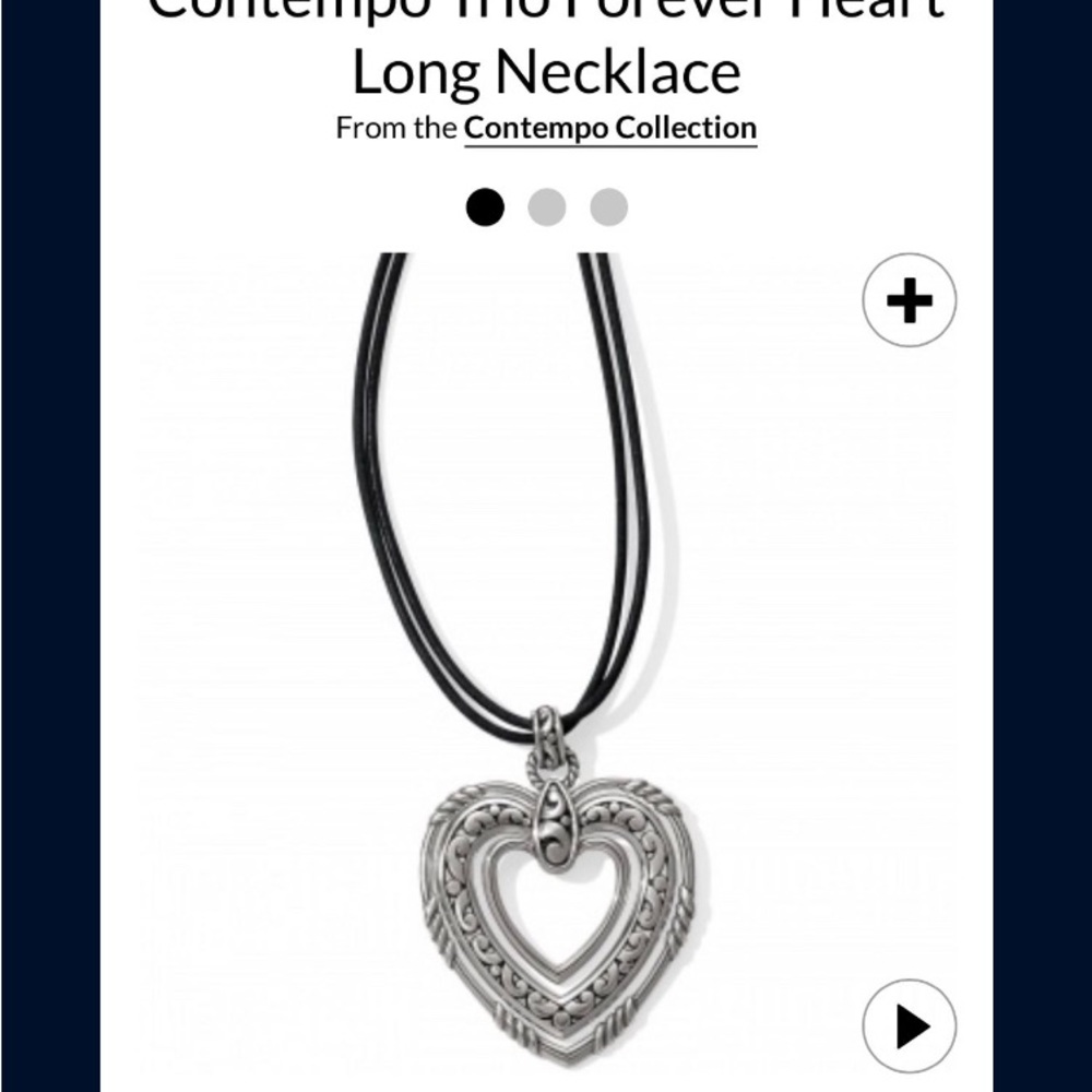 Brighton Contempo Trio Forever Heart Long Necklace Black-Silver